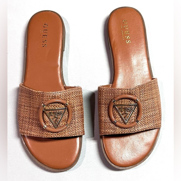 Guess Woven Strap Slides Logo Emblem Size 10 NWOT - Picture 4 of 5
